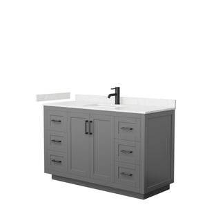 Miranda 54 Inch Single Bathroom Vanity in Dark Gray Carrara Cultured Marble Countertop Undermount Square Sink Matte Black Trim