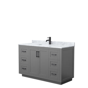 Miranda 54 Inch Single Bathroom Vanity in Dark Gray White Carrara Marble Countertop Undermount Square Sink Matte Black Trim