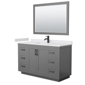 Miranda 54 Inch Single Bathroom Vanity in Dark Gray White Cultured Marble Countertop Undermount Square Sink Matte Black Trim 46 Inch Mirror