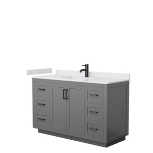 Miranda 54 Inch Single Bathroom Vanity in Dark Gray White Cultured Marble Countertop Undermount Square Sink Matte Black Trim