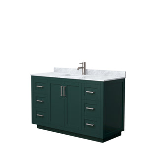 Miranda 54 Inch Single Bathroom Vanity in Green White Carrara Marble Countertop Undermount Square Sink Brushed Nickel Trim