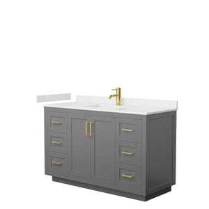 Miranda 54 Inch Single Bathroom Vanity in Dark Gray Carrara Cultured Marble Countertop Undermount Square Sink Brushed Gold Trim