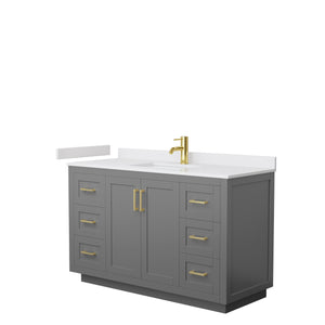 Miranda 54 Inch Single Bathroom Vanity in Dark Gray White Cultured Marble Countertop Undermount Square Sink Brushed Gold Trim