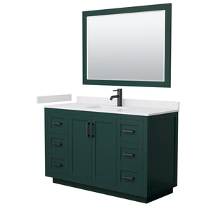Miranda 54 Inch Single Bathroom Vanity in Green White Cultured Marble Countertop Undermount Square Sink Matte Black Trim 46 Inch Mirror