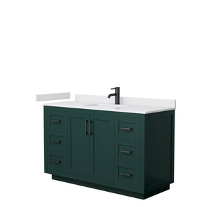 Miranda 54 Inch Single Bathroom Vanity in Green White Cultured Marble Countertop Undermount Square Sink Matte Black Trim