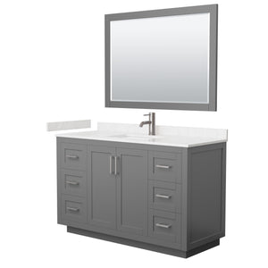 Miranda 54 Inch Single Bathroom Vanity in Dark Gray Carrara Cultured Marble Countertop Undermount Square Sink Brushed Nickel Trim 46 Inch Mirror