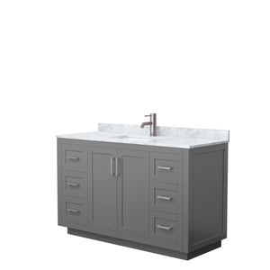 Miranda 54 Inch Single Bathroom Vanity in Dark Gray White Carrara Marble Countertop Undermount Square Sink Brushed Nickel Trim