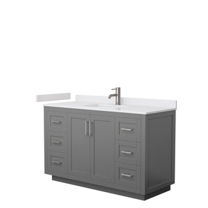 Miranda 54 Inch Single Bathroom Vanity in Dark Gray White Cultured Marble Countertop Undermount Square Sink Brushed Nickel Trim