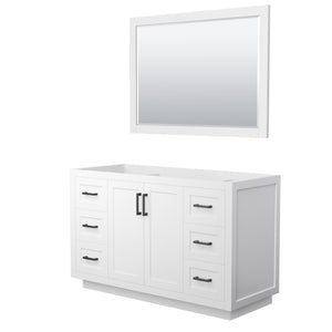 Miranda 54 Inch Single Bathroom Vanity in White No Countertop No Sink Matte Black Trim 46 Inch Mirror