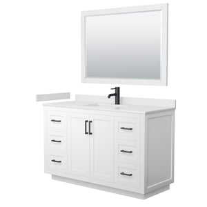 Miranda 54 Inch Single Bathroom Vanity in White White Cultured Marble Countertop Undermount Square Sink Matte Black Trim 46 Inch Mirror