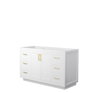 Miranda 54 Inch Single Bathroom Vanity in White No Countertop No Sink Brushed Gold Trim