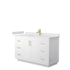 Miranda 54 Inch Single Bathroom Vanity in White White Cultured Marble Countertop Undermount Square Sink Brushed Gold Trim
