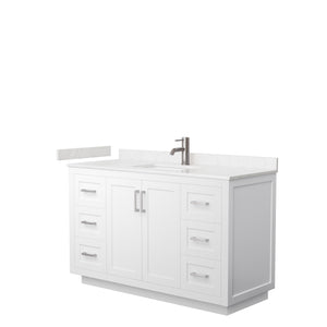 Miranda 54 Inch Single Bathroom Vanity in White Carrara Cultured Marble Countertop Undermount Square Sink Brushed Nickel Trim