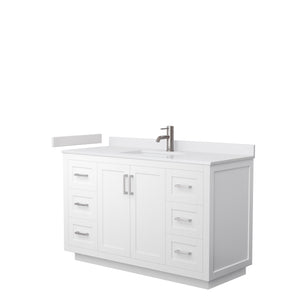 Miranda 54 Inch Single Bathroom Vanity in White White Cultured Marble Countertop Undermount Square Sink Brushed Nickel Trim