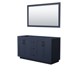 Miranda 60 Inch Double Bathroom Vanity in Dark Blue No Countertop No Sink Matte Black Trim 58 Inch Mirror