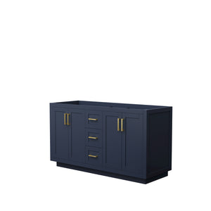 Miranda 60 Inch Double Bathroom Vanity in Dark Blue No Countertop No Sink Brushed Gold Trim