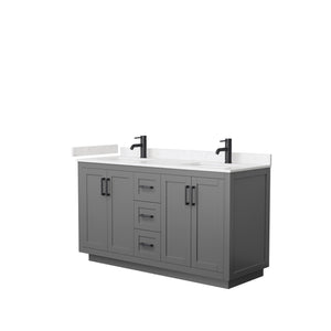 Miranda 60 Inch Double Bathroom Vanity in Dark Gray Carrara Cultured Marble Countertop Undermount Square Sinks Matte Black Trim