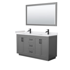 Miranda 60 Inch Double Bathroom Vanity in Dark Gray White Cultured Marble Countertop Undermount Square Sinks Matte Black Trim 58 Inch Mirror
