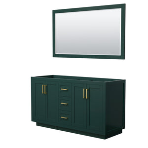 Miranda 60 Inch Double Bathroom Vanity in Green No Countertop No Sink Brushed Gold Trim 58 Inch Mirror