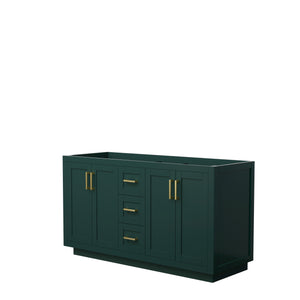 Miranda 60 Inch Double Bathroom Vanity in Green No Countertop No Sink Brushed Gold Trim
