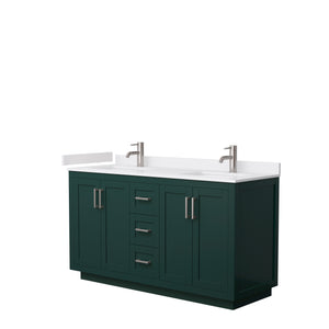 Miranda 60 Inch Double Bathroom Vanity in Green White Cultured Marble Countertop Undermount Square Sinks Brushed Nickel Trim