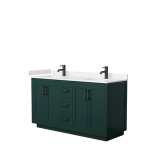 Miranda 60 Inch Double Bathroom Vanity in Green Carrara Cultured Marble Countertop Undermount Square Sinks Matte Black Trim