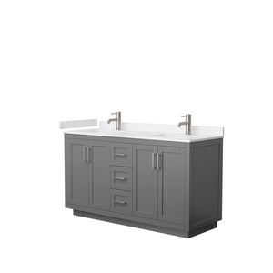 Miranda 60 Inch Double Bathroom Vanity in Dark Gray Carrara Cultured Marble Countertop Undermount Square Sinks Brushed Nickel Trim