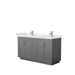Miranda 60 Inch Double Bathroom Vanity in Dark Gray White Cultured Marble Countertop Undermount Square Sinks Brushed Nickel Trim