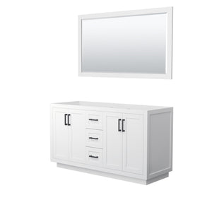 Miranda 60 Inch Double Bathroom Vanity in White No Countertop No Sink Matte Black Trim 58 Inch Mirror