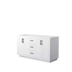 Miranda 60 Inch Double Bathroom Vanity in White No Countertop No Sink Matte Black Trim