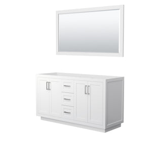 Miranda 60 Inch Double Bathroom Vanity in White No Countertop No Sink Brushed Nickel Trim 58 Inch Mirror