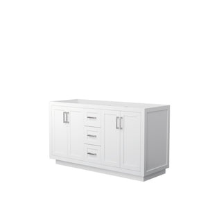 Miranda 60 Inch Double Bathroom Vanity in White No Countertop No Sink Brushed Nickel Trim