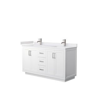 Miranda 60 Inch Double Bathroom Vanity in White White Cultured Marble Countertop Undermount Square Sinks Brushed Nickel Trim