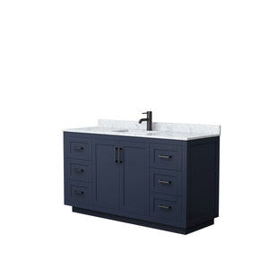 Miranda 60 Inch Single Bathroom Vanity in Dark Blue White Carrara Marble Countertop Undermount Square Sink Matte Black Trim