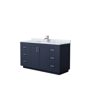 Miranda 60 Inch Single Bathroom Vanity in Dark Blue White Carrara Marble Countertop Undermount Square Sink Brushed Nickel Trim