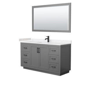 Miranda 60 Inch Single Bathroom Vanity in Dark Gray Carrara Cultured Marble Countertop Undermount Square Sink Matte Black Trim 58 Inch Mirror