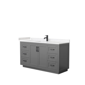 Miranda 60 Inch Single Bathroom Vanity in Dark Gray Carrara Cultured Marble Countertop Undermount Square Sink Matte Black Trim