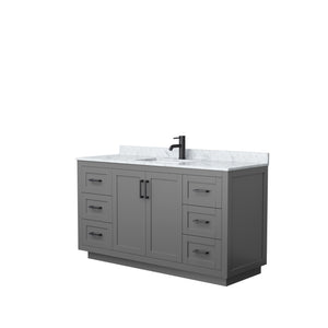 Miranda 60 Inch Single Bathroom Vanity in Dark Gray White Carrara Marble Countertop Undermount Square Sink Matte Black Trim