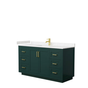 Miranda 60 Inch Single Bathroom Vanity in Green Carrara Cultured Marble Countertop Undermount Square Sink Brushed Gold Trim
