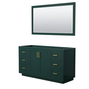 Miranda 60 Inch Single Bathroom Vanity in Green No Countertop No Sink Brushed Gold Trim 58 Inch Mirror