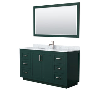 Miranda 60 Inch Single Bathroom Vanity in Green White Carrara Marble Countertop Undermount Square Sink Brushed Nickel Trim 58 Inch Mirror