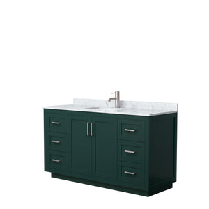 Miranda 60 Inch Single Bathroom Vanity in Green White Carrara Marble Countertop Undermount Square Sink Brushed Nickel Trim
