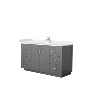 Miranda 60 Inch Single Bathroom Vanity in Dark Gray Carrara Cultured Marble Countertop Undermount Square Sink Brushed Gold Trim