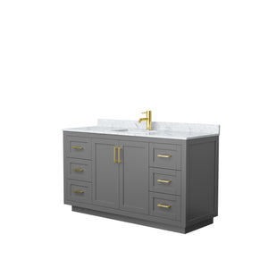 Miranda 60 Inch Single Bathroom Vanity in Dark Gray White Carrara Marble Countertop Undermount Square Sink Brushed Gold Trim