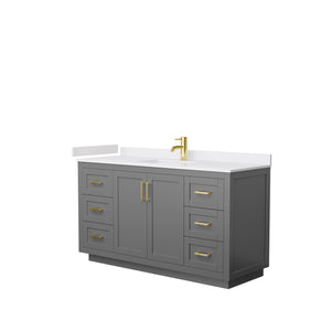 Miranda 60 Inch Single Bathroom Vanity in Dark Gray White Cultured Marble Countertop Undermount Square Sink Brushed Gold Trim