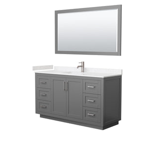 Miranda 60 Inch Single Bathroom Vanity in Dark Gray Carrara Cultured Marble Countertop Undermount Square Sink Brushed Nickel Trim 58 Inch Mirror