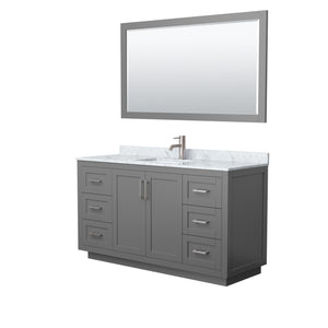 Miranda 60 Inch Single Bathroom Vanity in Dark Gray White Carrara Marble Countertop Undermount Square Sink Brushed Nickel Trim 58 Inch Mirror