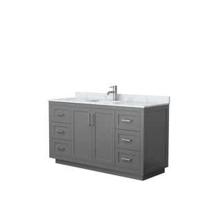 Miranda 60 Inch Single Bathroom Vanity in Dark Gray White Carrara Marble Countertop Undermount Square Sink Brushed Nickel Trim