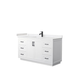 Miranda 60 Inch Single Bathroom Vanity in White Carrara Cultured Marble Countertop Undermount Square Sink Matte Black Trim