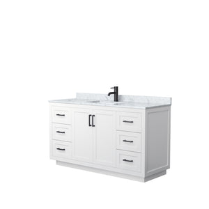 Miranda 60 Inch Single Bathroom Vanity in White White Carrara Marble Countertop Undermount Square Sink Matte Black Trim